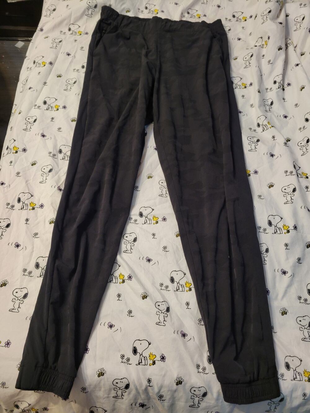 Athleta Brooklyn Textured Lined Jogger Pants Sz 14 T Black Camo Pockets Pull On